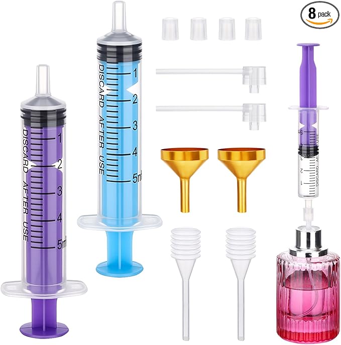 Segbeauty 8pcs 5ml Perfume Refill Tool Making Kit, Plastic Blue Purple Perfume Dispenser Decanter Kit with Pump Dropper for Atomizer Sprayer, Extractor Transfer Tool 0.17oz for Travel Cologne Bottle