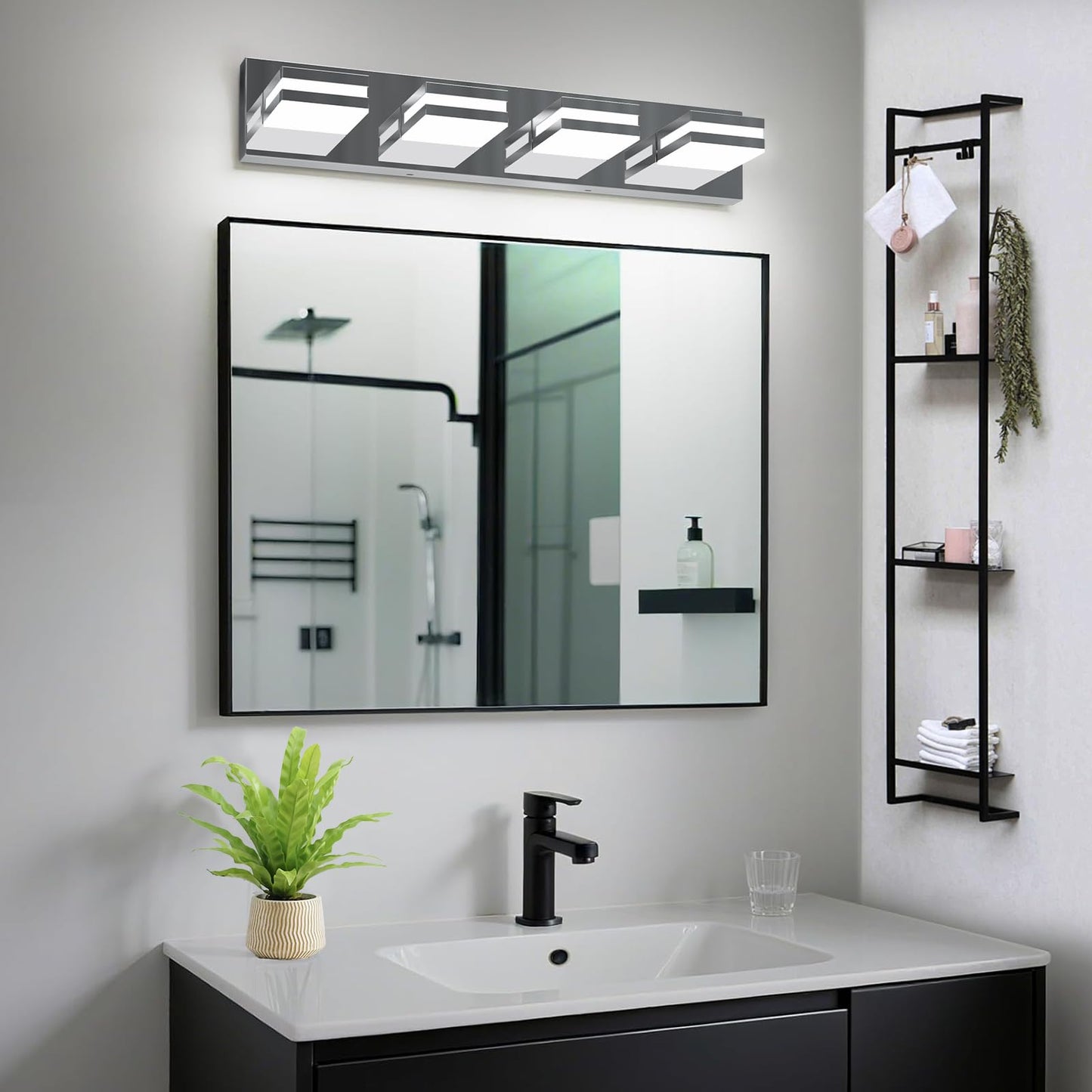 IZORRO LED Modern Bathroom Lights Fixtures(4-Light,Dimmable,360°Rotate),Chrome Acrylic Wall Lighting,Vanity Lights for Bathroom Over Mirror - 6000k 24In （No Assembly Required）