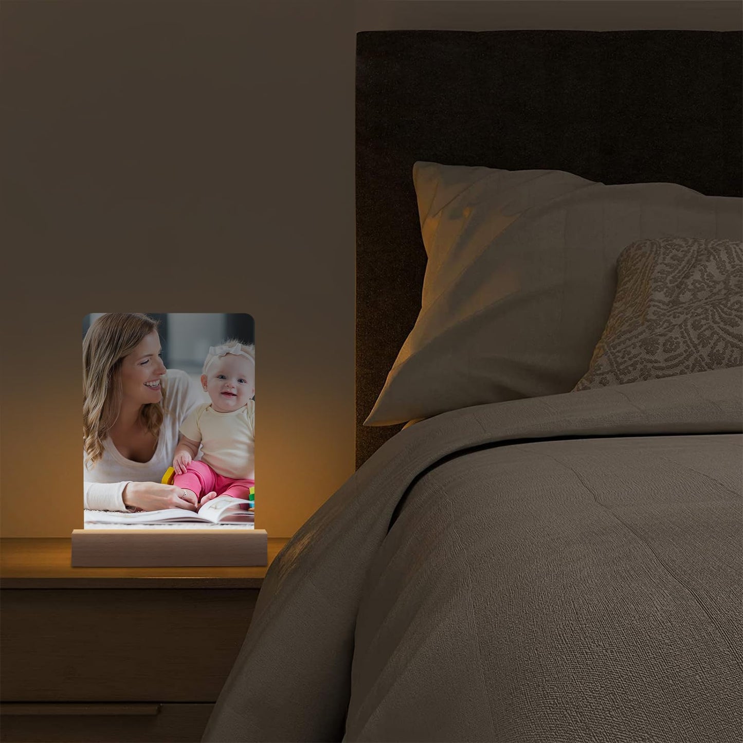 Ahniiqo 4 Pack 5" x 7" Sublimation led Acrylic Photo Frames Night Lights Blanks Heart Shape,with Warm Color Light with Wood Stand for Heat Press Machine Printing