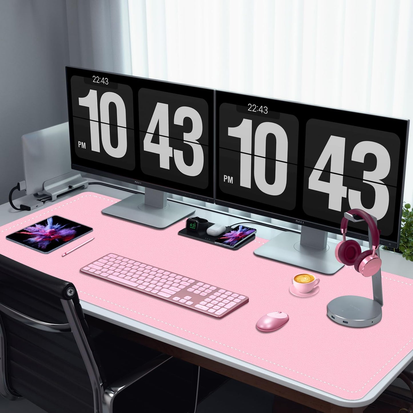 PU Leather Desk Pad Protector, Non-Slip Large Mouse Pad & Keyboard Mat, Waterproof Office Desk Mat, 35.4" x 17", Fairy Tale Pink