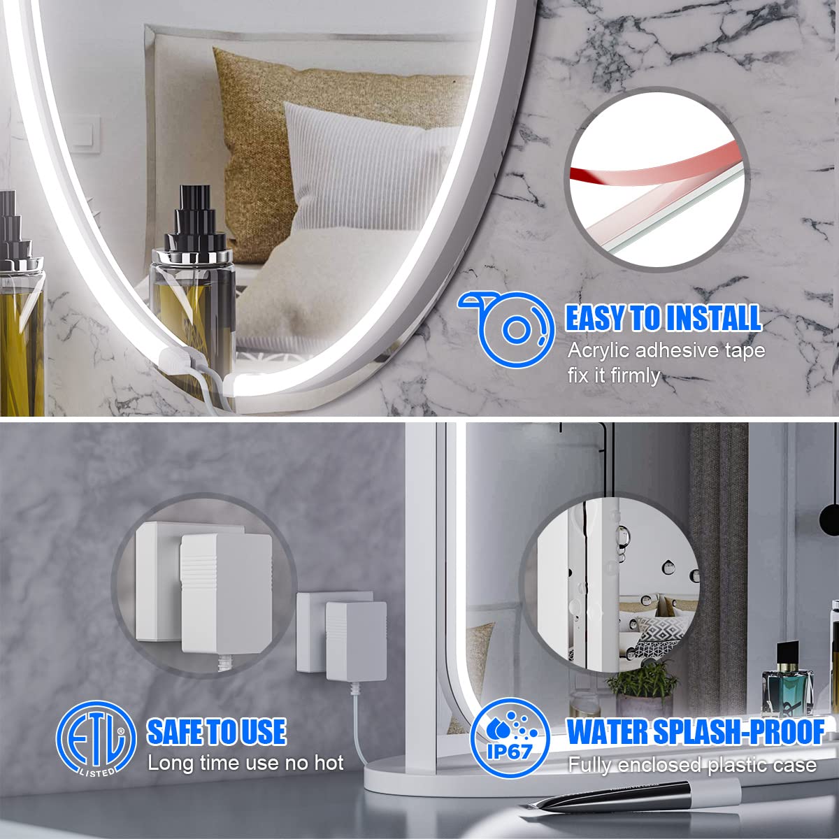 MY BEAUTY LIGHT LED Vanity Lights Strip for Mirror, 6000K Bright Daylight White Vanity Mirror Lights, 6.56FT Dimmable Makeup Light, ELT Approval 24V Stick on Lights for Mirror