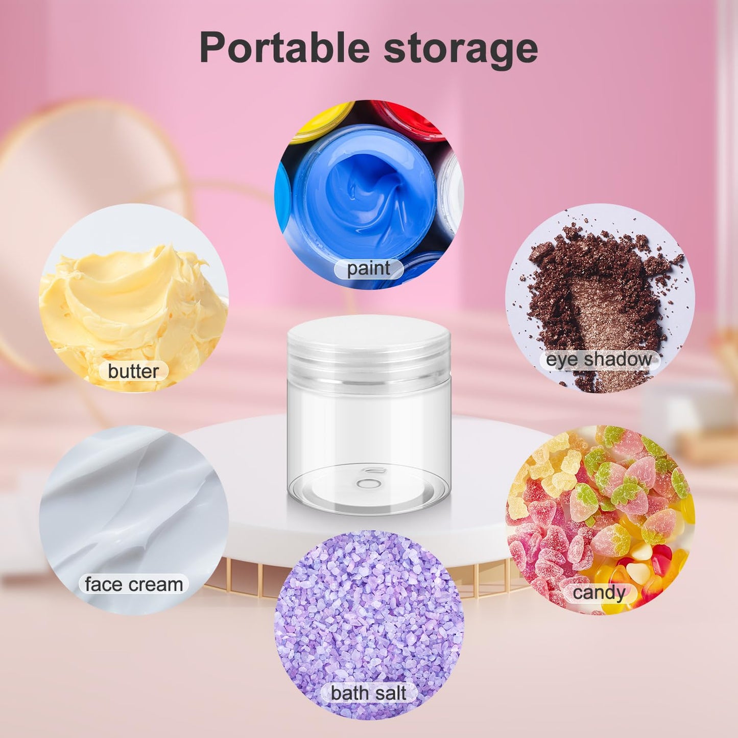 Loretoy 36 Pack 2 OZ Plastic Jars with Lids, BPA Free, Reusable, Refillable Transparent Cosmetic Containers for Bath Salts, Cosmetics, Powders, Beauty Product and Small Accessories - White