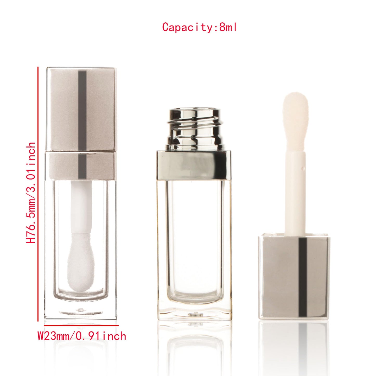 COSIDEA 20PCS Empty 8ML Square clear Lip Gloss Tube Silver big doe foot wand lipgloss tubes for Lip oil tint bottles container
