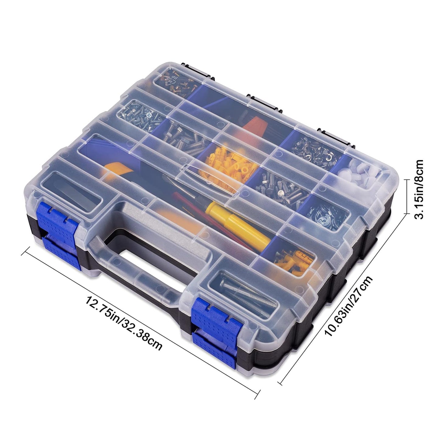 AIDY-PRO Hardware Organizer Box 34 Compartments Small Parts Organizer with Removable Dividers Durable Plastic Double Side Tools Box Screw Organizers For Nuts, Bolts, Screws, Nails 2Pack