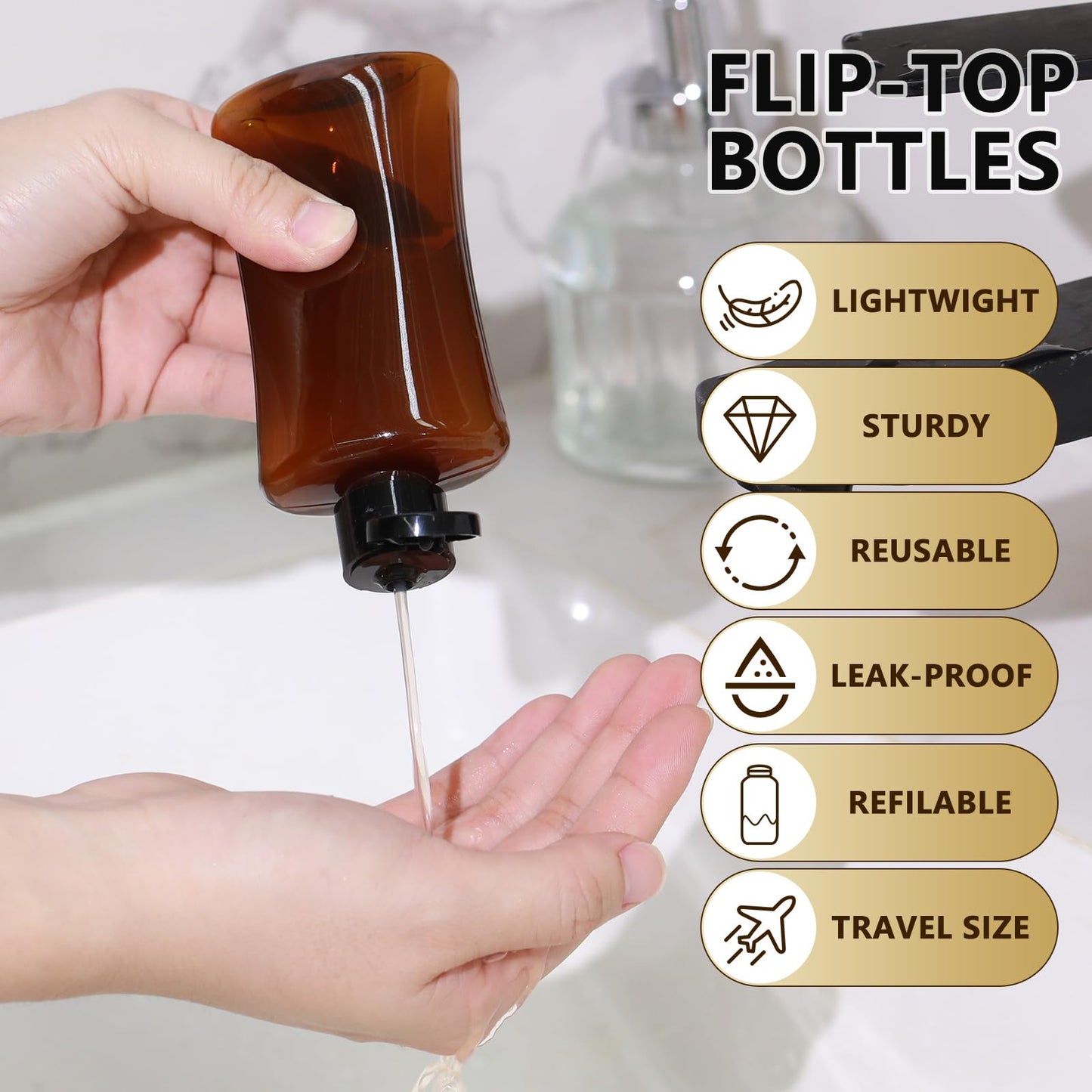 Domensi 36 Pcs 3.4 oz Travel Bottles Bulk Plastic Squeeze Lotion Bottles with Flip Cap Small Portable Travel Leak Proof Refillable Empty Cosmetic Container for Toiletries Liquid Shampoo(Amber)
