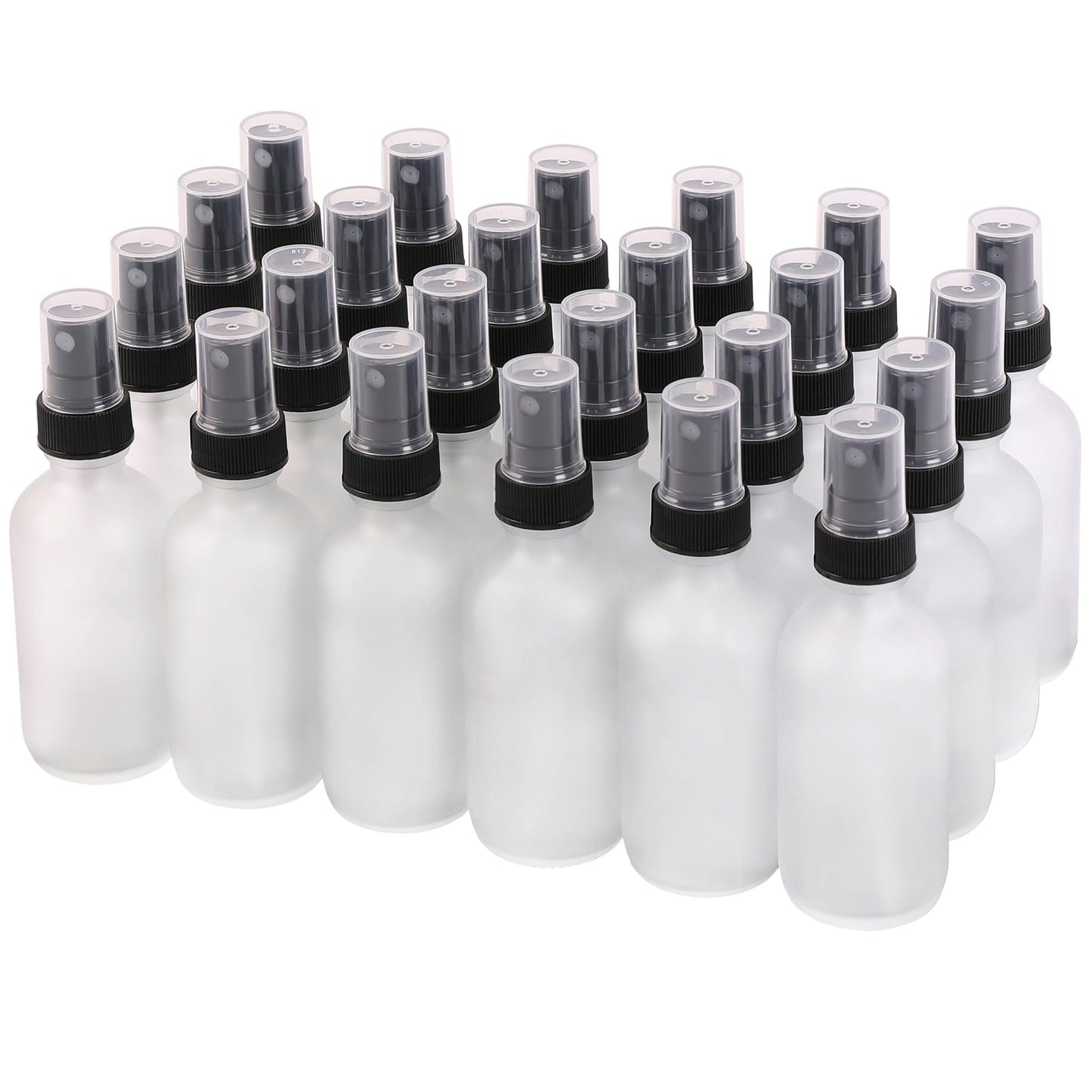 NOOEEISS Green Glass Small Spray Bottles 2 oz 24 Packs,Fine Mist Sprayer Pretty Finish,Refillable Containers mini spray bottles for Cleaning Solutions and Skin Care (Clear Frosted 24Pack)