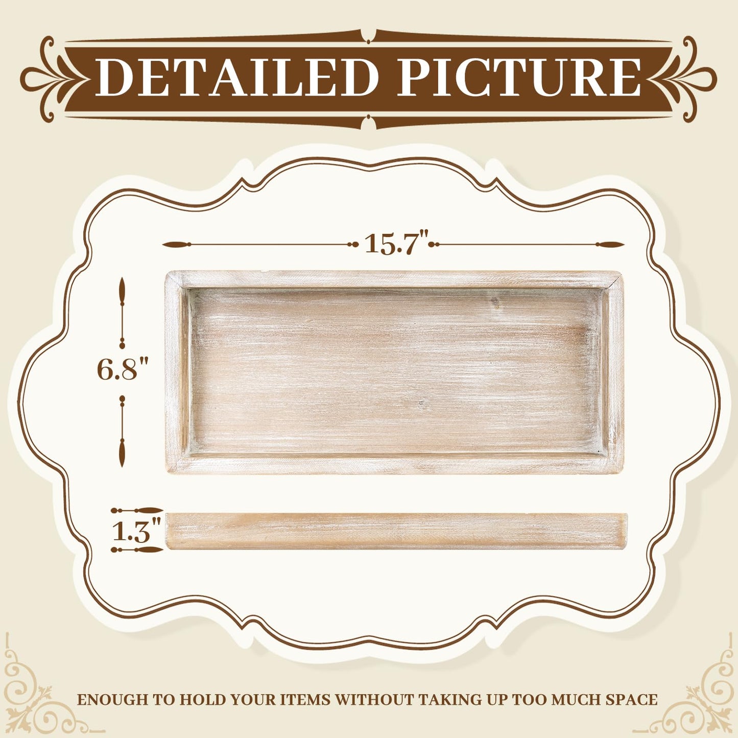 MAONAME Wash White Bathroom Vanity Tray, Rustic Long Narrow Tray, Rectangle Farmhouse Wood Trays, Countertop Organizer Trays for Candle, Perfume, 15.7" L x 6.8" W