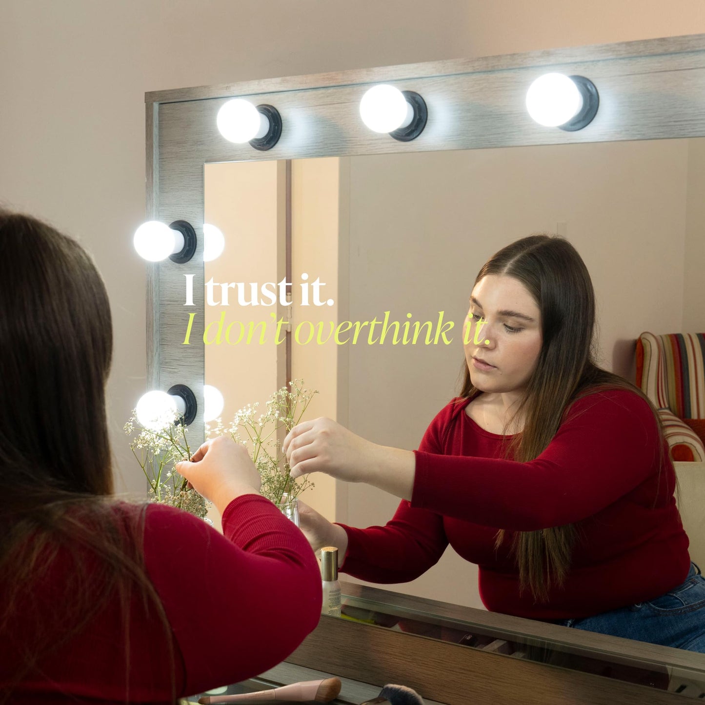Boahaus Luna Vanity Desk with Framed Bulb Mirror – 7 Drawer Integrated Makeup Station (Greige, Bulb Mirror)