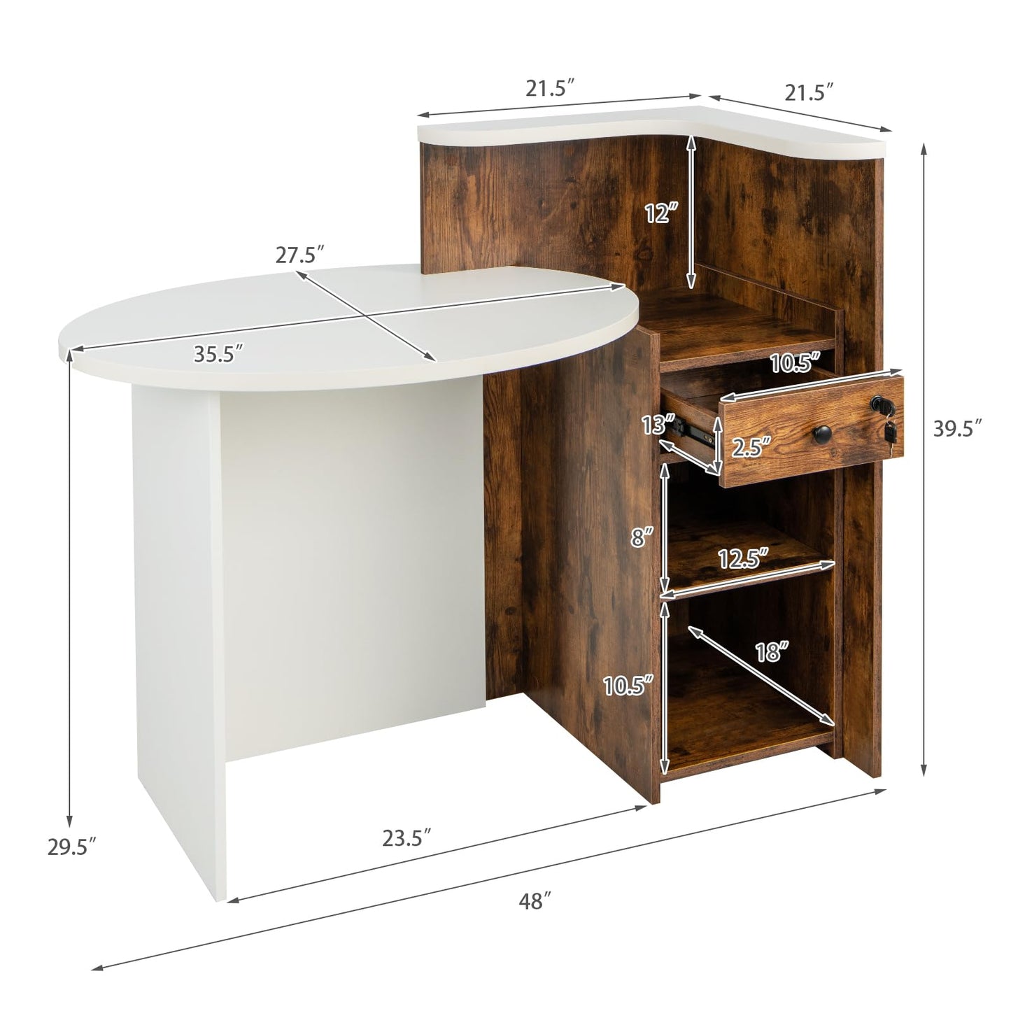Tangkula Reception Desk, Front Counter Desk with Lockable Drawer & Adjustable Shelf, Oval Desktop, Retail Counter for Checkout, Computer Workstation for Salon Lobby Home Office