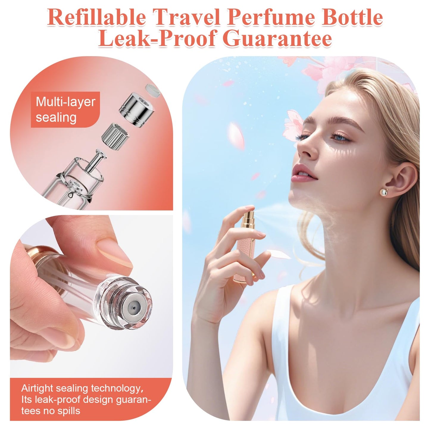 Coxotom Refillable Travel Perfume Bottle – Fine Mist Atomizer, Bottom Fill, Genuine Leather Shell, TSA Approved, For Daily Refresh & Travel (Red, 5ml)