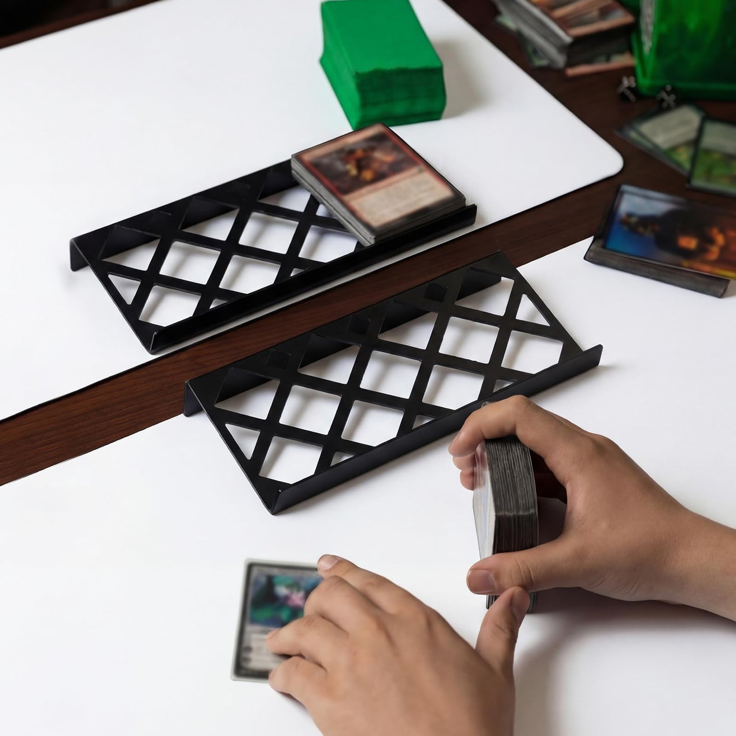 Yalikop 36 Pcs Trading Card Risers for Display Case Acrylic Modular Display Risers for Cardshow Vendor Sport Card Board Game (Hollow)