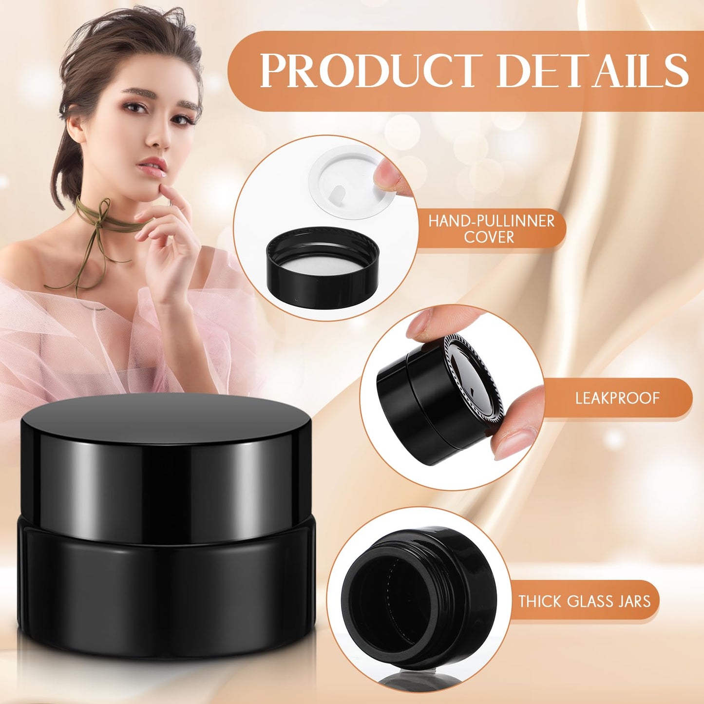 Norme 120 Pack Black Bulk 5ml Glass Jars Leakproof Inner Liners & Lids 5 Gram Refillable Cosmetic Sample Lip Balm Container 5g UV Protection Travel Empty Jar for Skincare (Classic Lid)