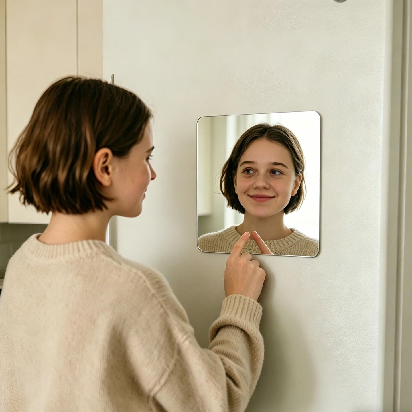 Neehows 1 Pc Strong Magnetic Locker Mirror, 7.87" x 7.87" Acrylic Mirror with Fully Magnetic Back for School Locker Refrigerator Office Cabinet
