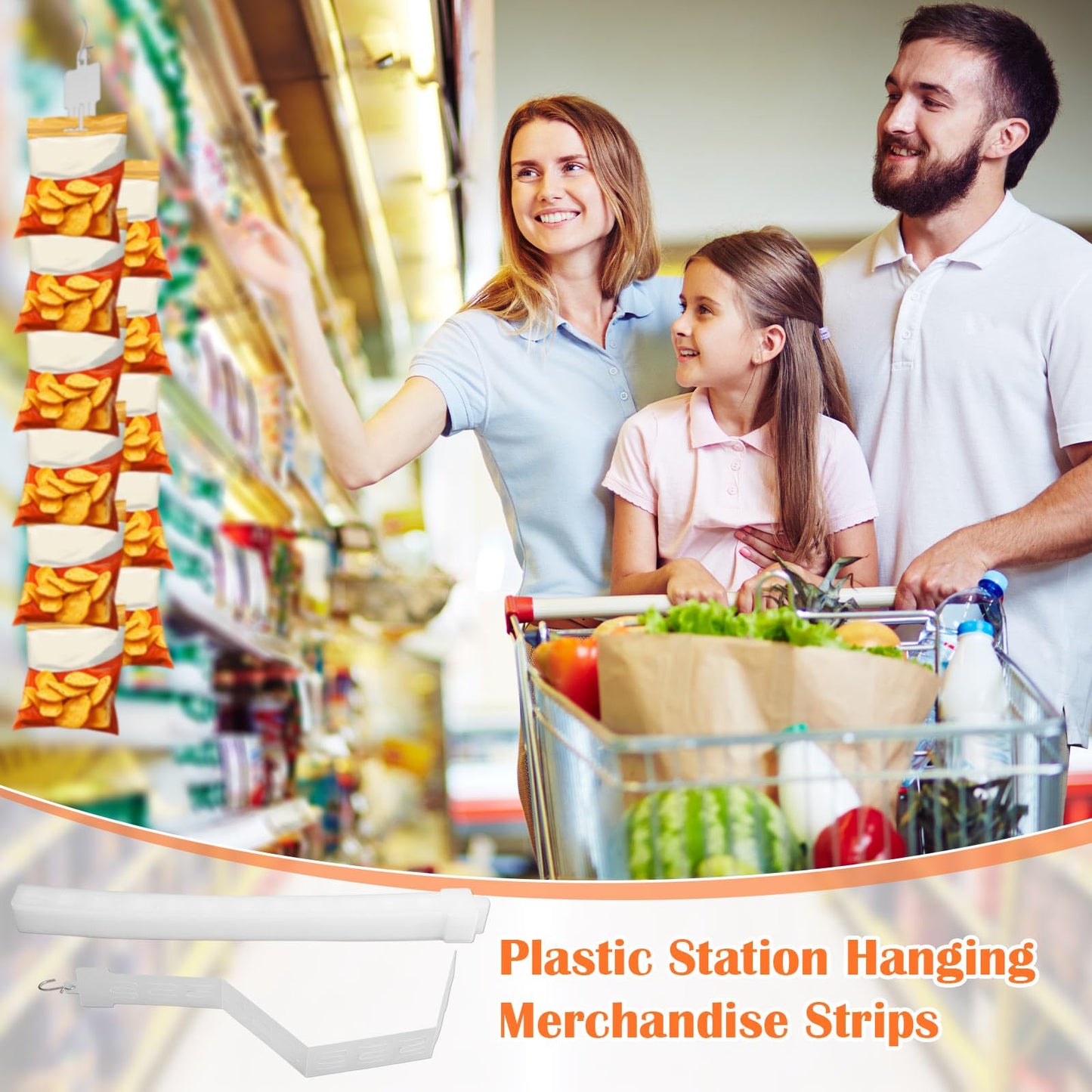 Tigeen 50pcs 12 Station Retail Hanging Merchandise Strips with S Hooks 21.3 Inch Plastic Display Strips with Removable Header Merchandise Display for Grocery Retail Store