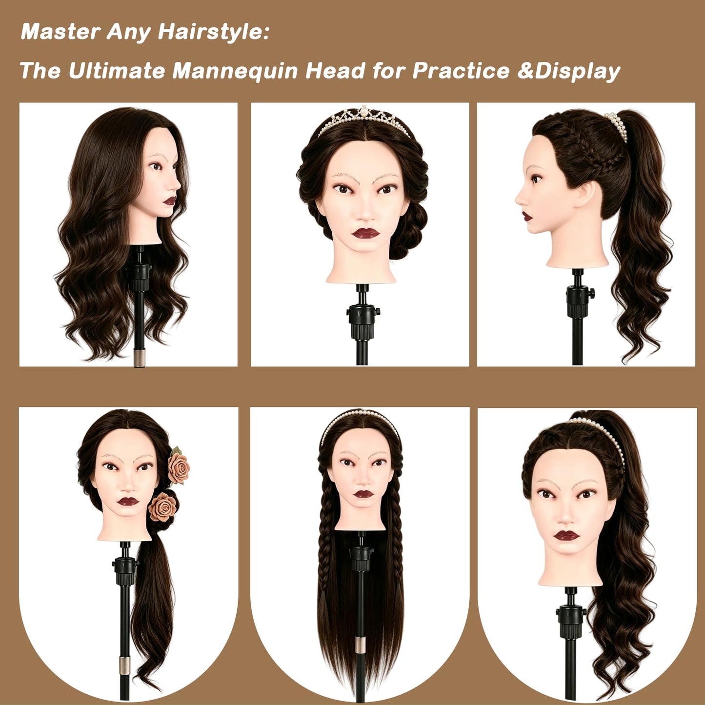 Beauty Star 26 Inch 80% Human Hair Mannequin Head for Hair Practice, Realistic Cosmetology Mannequin for Cutting Braiding Styling, Training Doll Head with Clamp Holder & Styling Tools
