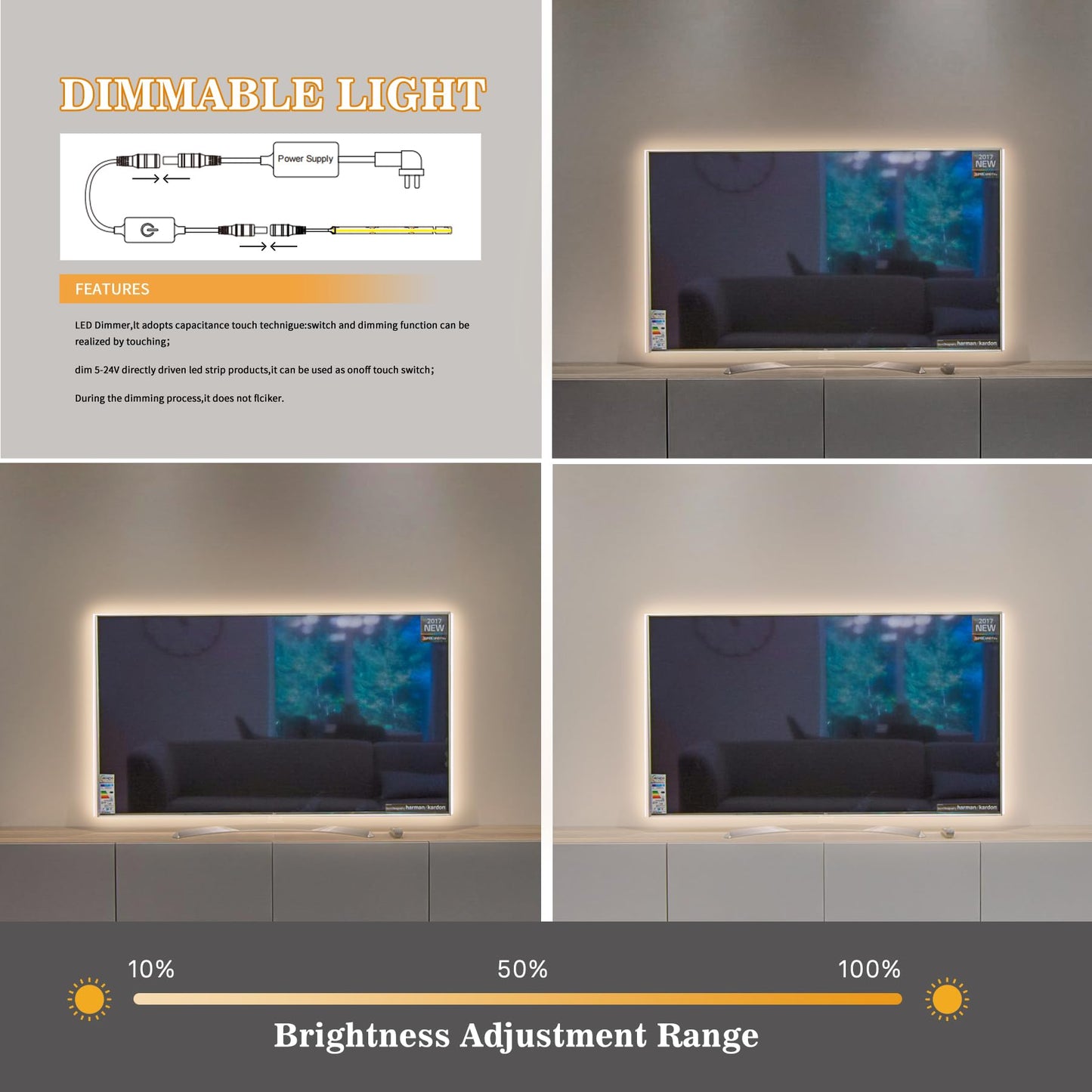 AUZIWE COB LED Strip, 16.4ft Warm White COB LED Strip Light, Dimmable LED Light Strip 2700K, CRI92+, 8mm Width, 24V Flexible LED Tape Light for TV, Bedroom, Kitchen Cabinet, Closet, Home Decoration.
