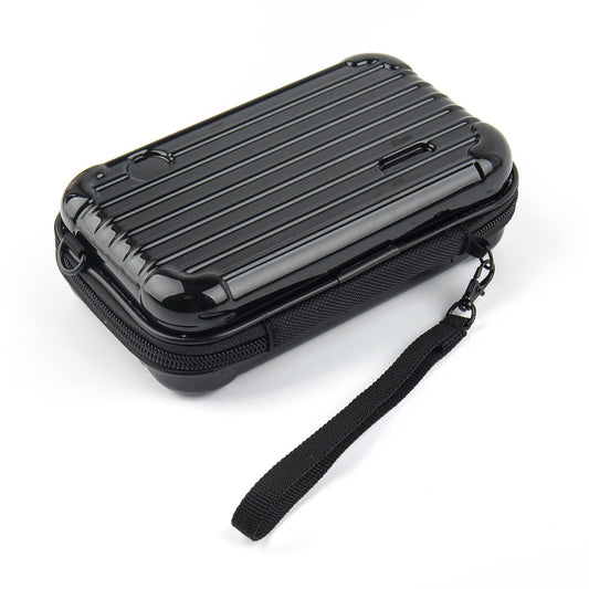 Framendino, Black Hard Shell Cosmetics Case Carrying Bag for Toiletry, Mini Cross Body Suitcase with Detachable Grip Rope and Shoulder Strap Women Travel