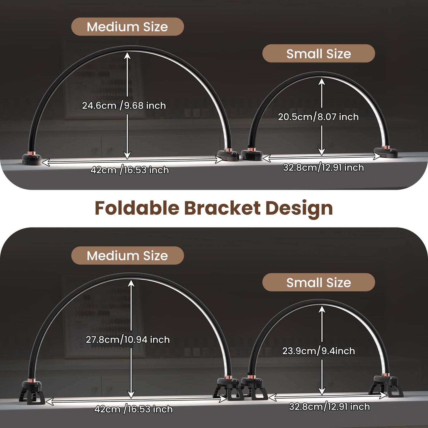 Yokilly Arc Half Moon Light: 20" Half Moon Light with Foldable Bracket for Desk Salon Table Use - No Flicker & Shadow-Free Desk Lamp with Stepless Brightness 3000-6500K for Manicurist Nail Tech
