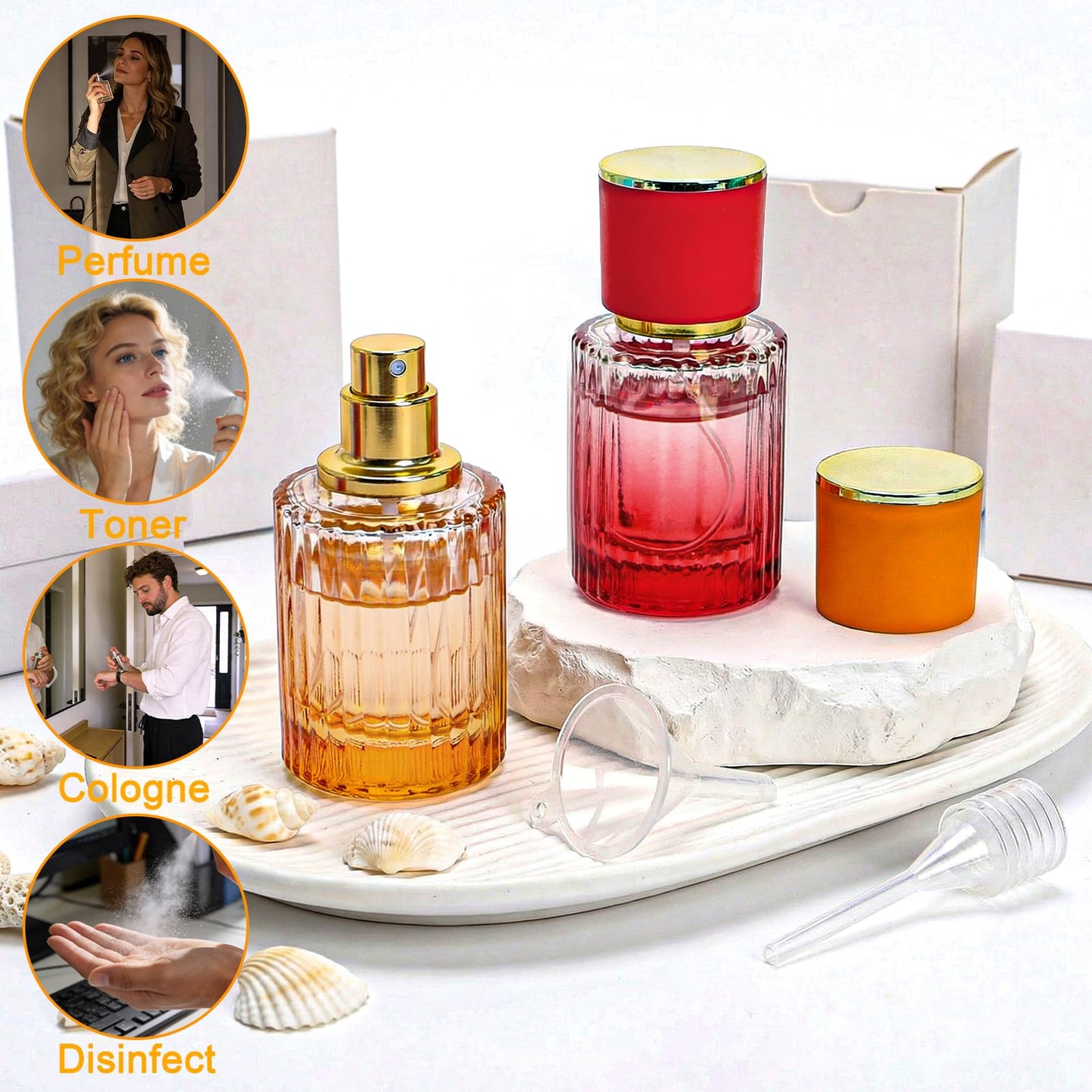 Lawei 6 Pack 30ml/1oz Refillable Perfume Bottles, Empty Small Glass Spray Bottles with 4 Kinds of Perfume Dispenser, Portable Travel Atomizer Bottle, Leak-proof Fragrance Containers for Men/Women