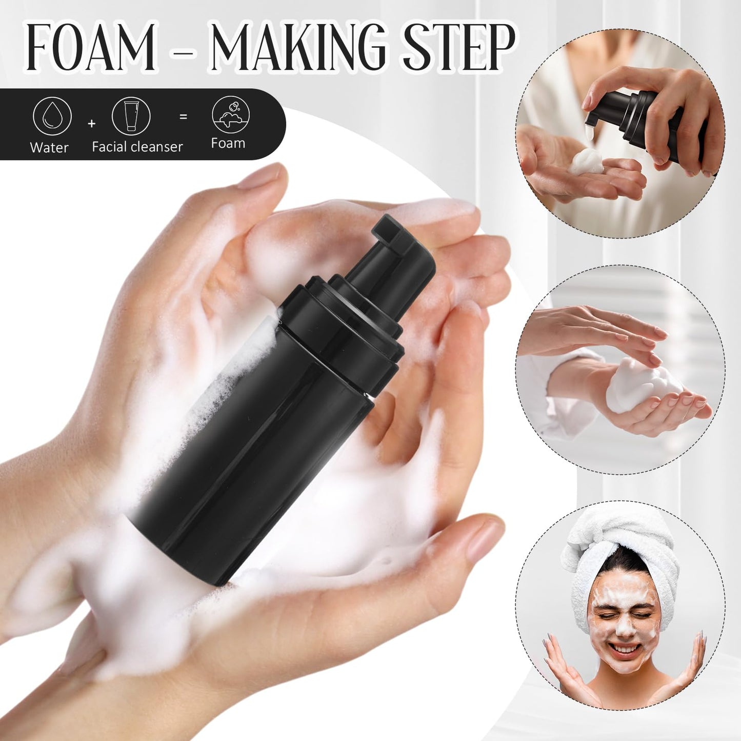 Teenyyou 50 Pcs 1oz/30ml Foam Pump Bottles Mini Empty Travel Foaming Bottles Plastic Refillable Dispenser for Lash Shampoo Hand Soap Cosmetics Portable Travel Pack(Black)