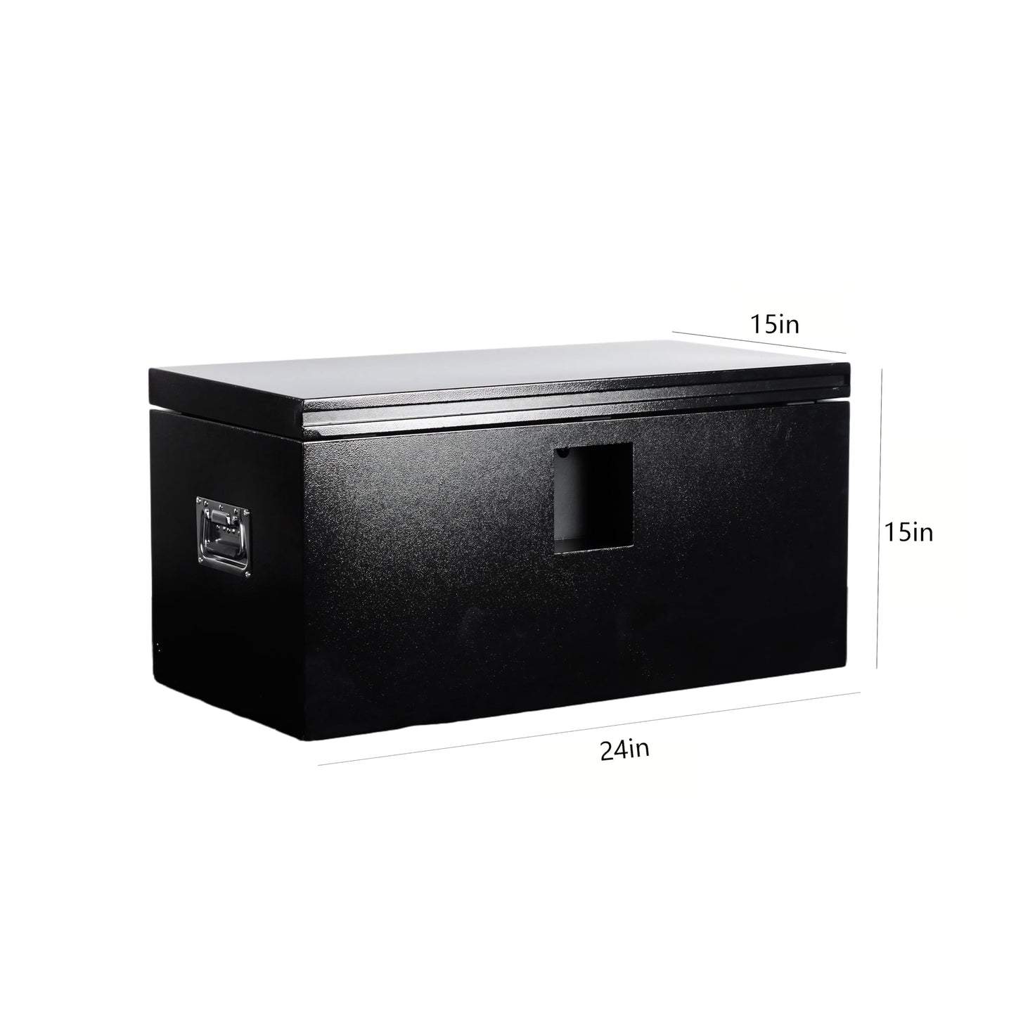 YRCHOFQU Heavy Duty Black Steel Truck Bed Tool Box, Trailer Tongue Storage Chest with Weatherproof Seal & Pneumatic Hinge for Pickup, RV, Utility Vehicles - 24 x 15 x 15