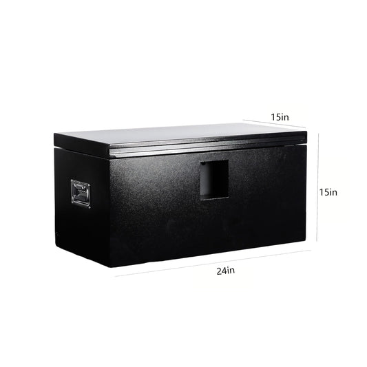 YRCHOFQU Heavy Duty Black Steel Truck Bed Tool Box, Trailer Tongue Storage Chest with Weatherproof Seal & Pneumatic Hinge for Pickup, RV, Utility Vehicles - 24 x 15 x 15
