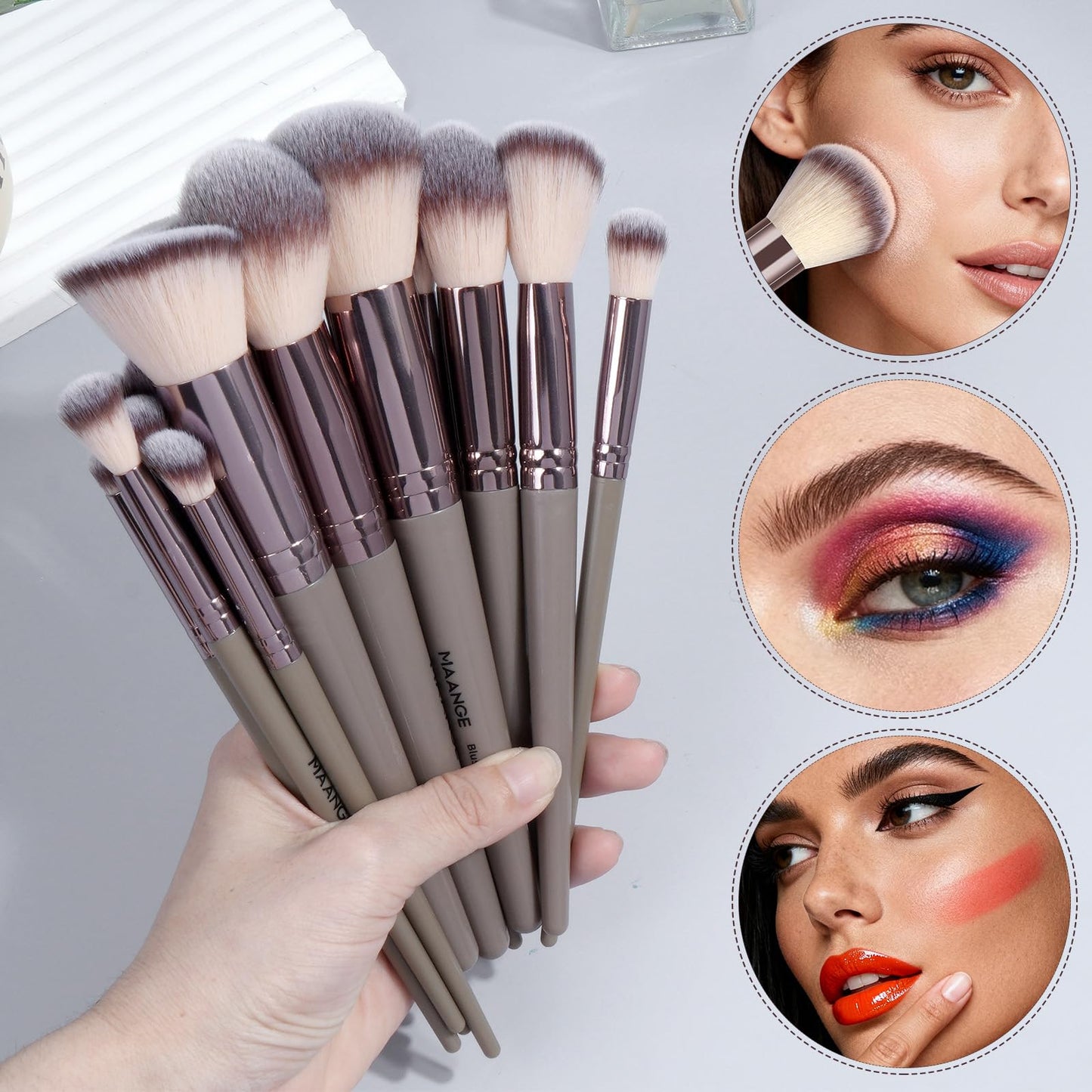 MAANGE 30Pcs Professional Makeup Brush Set with Case – Premium Synthetic Brushes for Foundation, Powder, Blush, Eyeshadow & Blending,Champagne