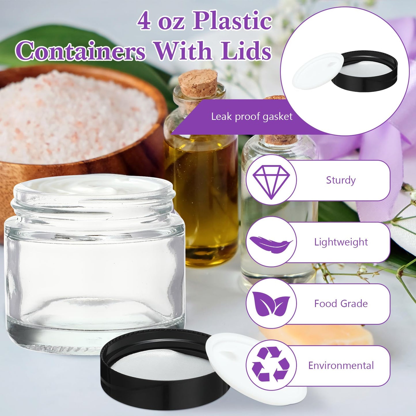 12 Pcs 2 oz Clear Glass Jars with Black Lids Leakproof Round Airtight Jars Empty Cosmetic Jars with Inner Liners Lid for Candle Making Storing Lotions Spice Powder Liquid Sample Makeup (Black,clear)