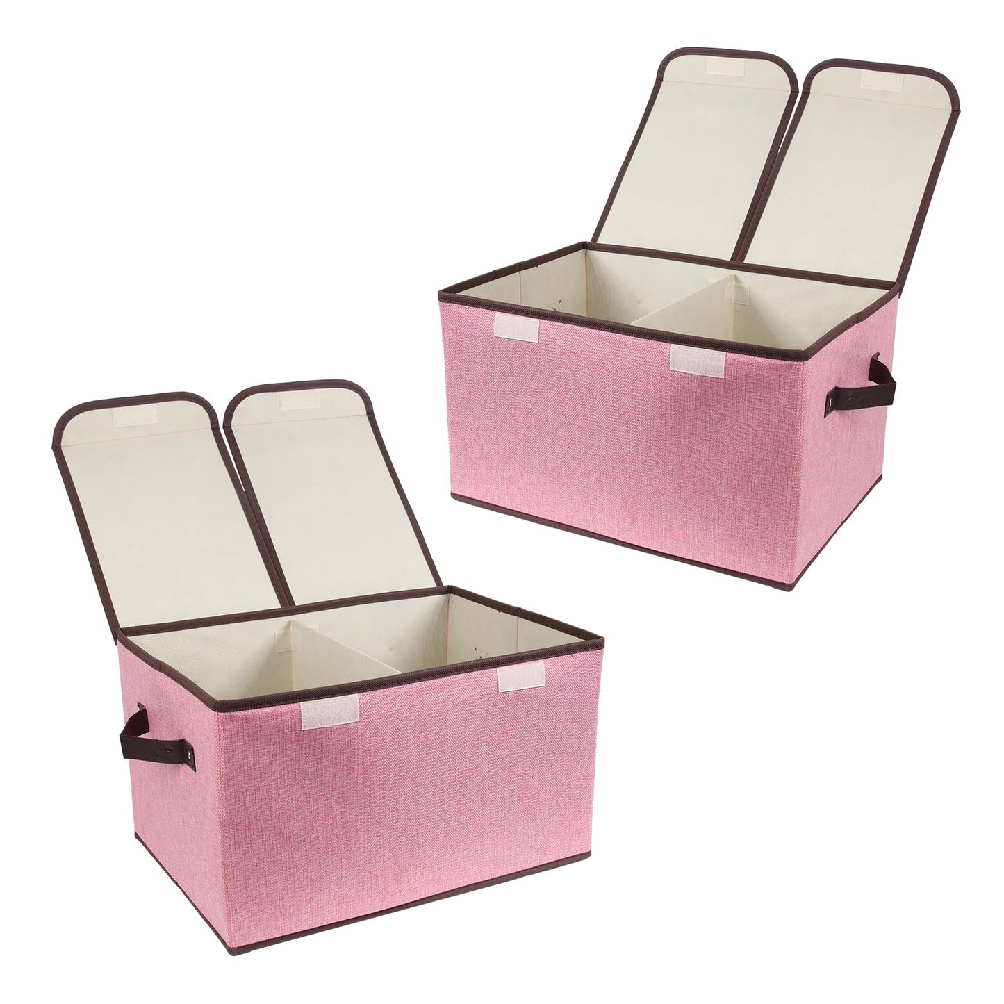 Tcbelosion Foldable Fabric Storage Box with Double-Lid & Dividers, Large Organizer for Home, Closet, Office (Pink, 2 Packs)