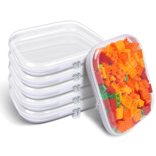 SXS LACONIC Clear Hard Plastic Zipper Case,Transparent Double Zippers Hard Pouch with 6pcs,Portable Travel Organizer Bin for Toy Storage