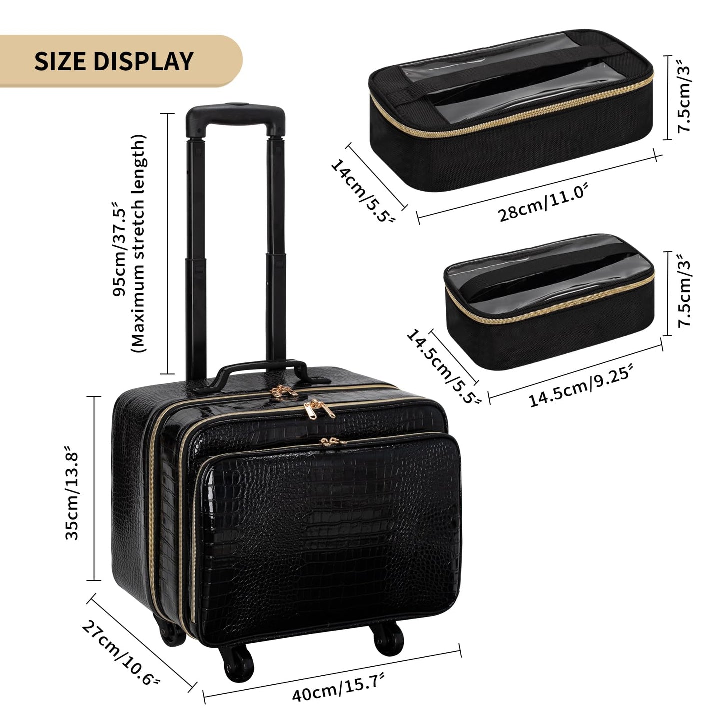 OCHEAL Rolling Makeup Train Case, 18" Carry On Travel Cosmetic Organizer Suitcase,Extra Large Trolley Makeup Storage Case On Wheels,3 Layers with 3pcs Traveling Bags for Hairstylist Cosmetology Artist
