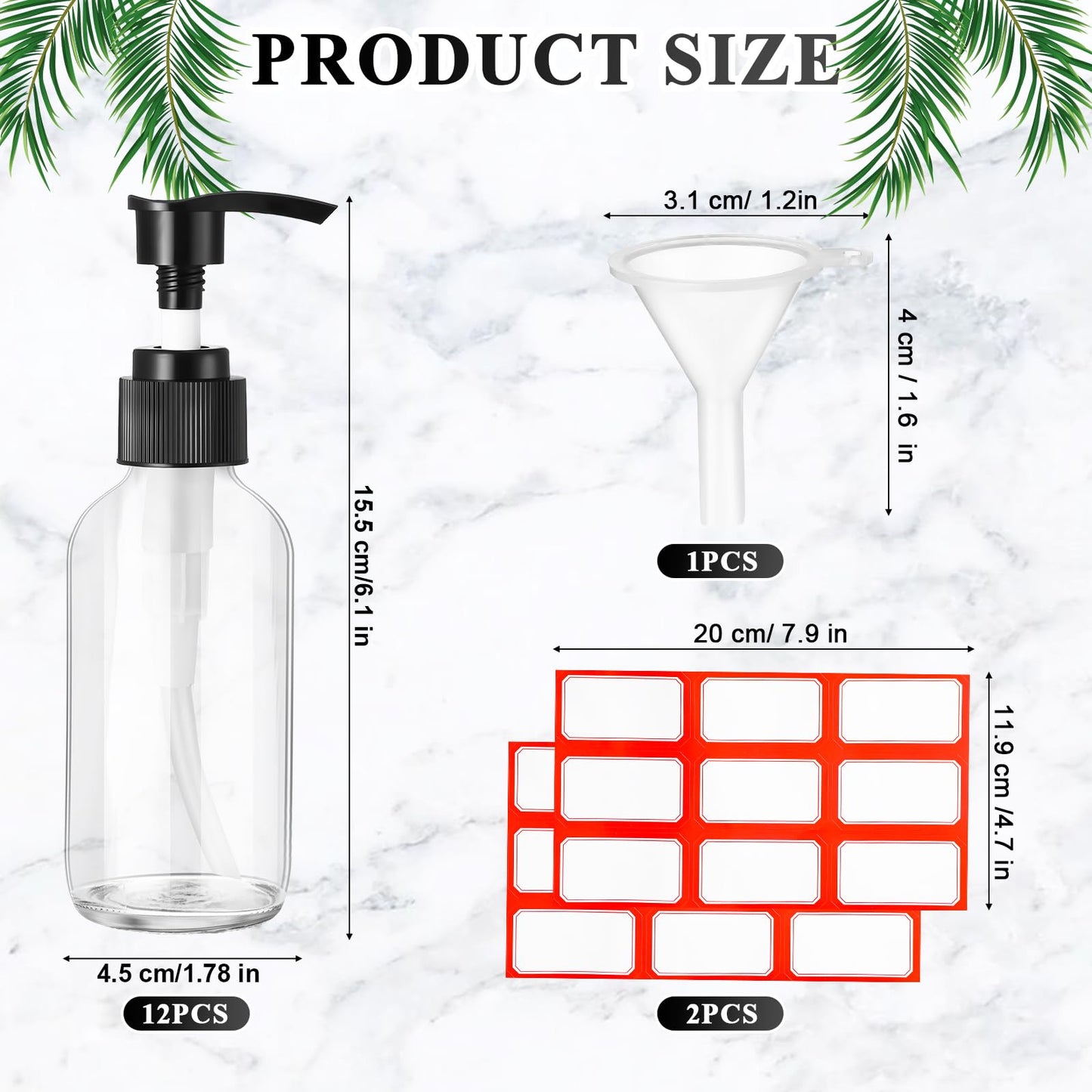 Tanlade 12 Pcs Glass Pump Bottle Dispenser 4 oz Travel Bottles with Pump Refillable Glass Containers for Toiletries Lotion Liquid Soap Shampoo Essential Oils Cosmetic Travel Accessories(Clear)