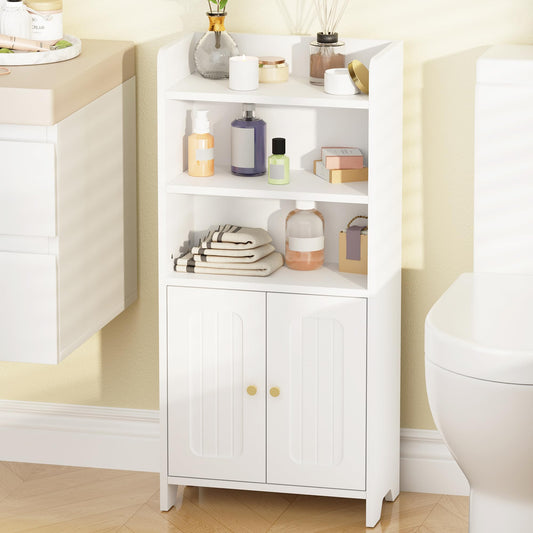 BEWISHOME Bathroom Storage Cabinet, Small Floor Cabinet, Toilet Paper Cabinets with 2 Doors and Shelves, Bathroom Organizers and Storage for Small Spaces, White 7.9" D x 14.6" W x 31" H YYG08W