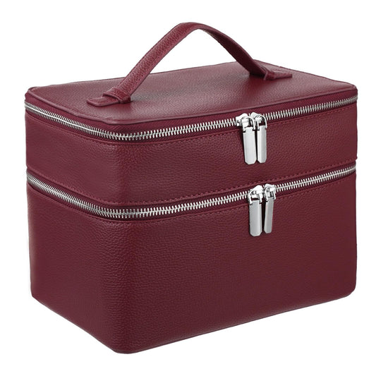 Makeup Vanity Bag for Women - Large Capacity Cosmetic Organizer with Removable Liner, Waterproof PU Leather Skincare Bag, Portable Chic Cosmetic Make Up Case for Skincare, Accessories,StyleC, Burgundy