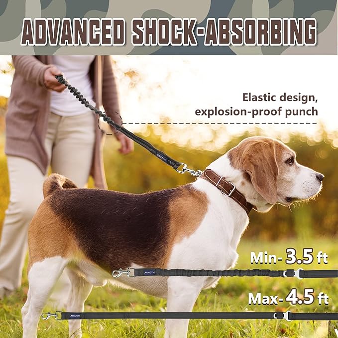 AUROTH Heavy Duty Bungee Dog Leash for Medium Large Breed Dogs, No Pull for Shock Absorption with Car Seat Belt, 2 Padded Handles 4.5FT 6FT Training Dog Leash (MAX: 4.5 FT, Black01)