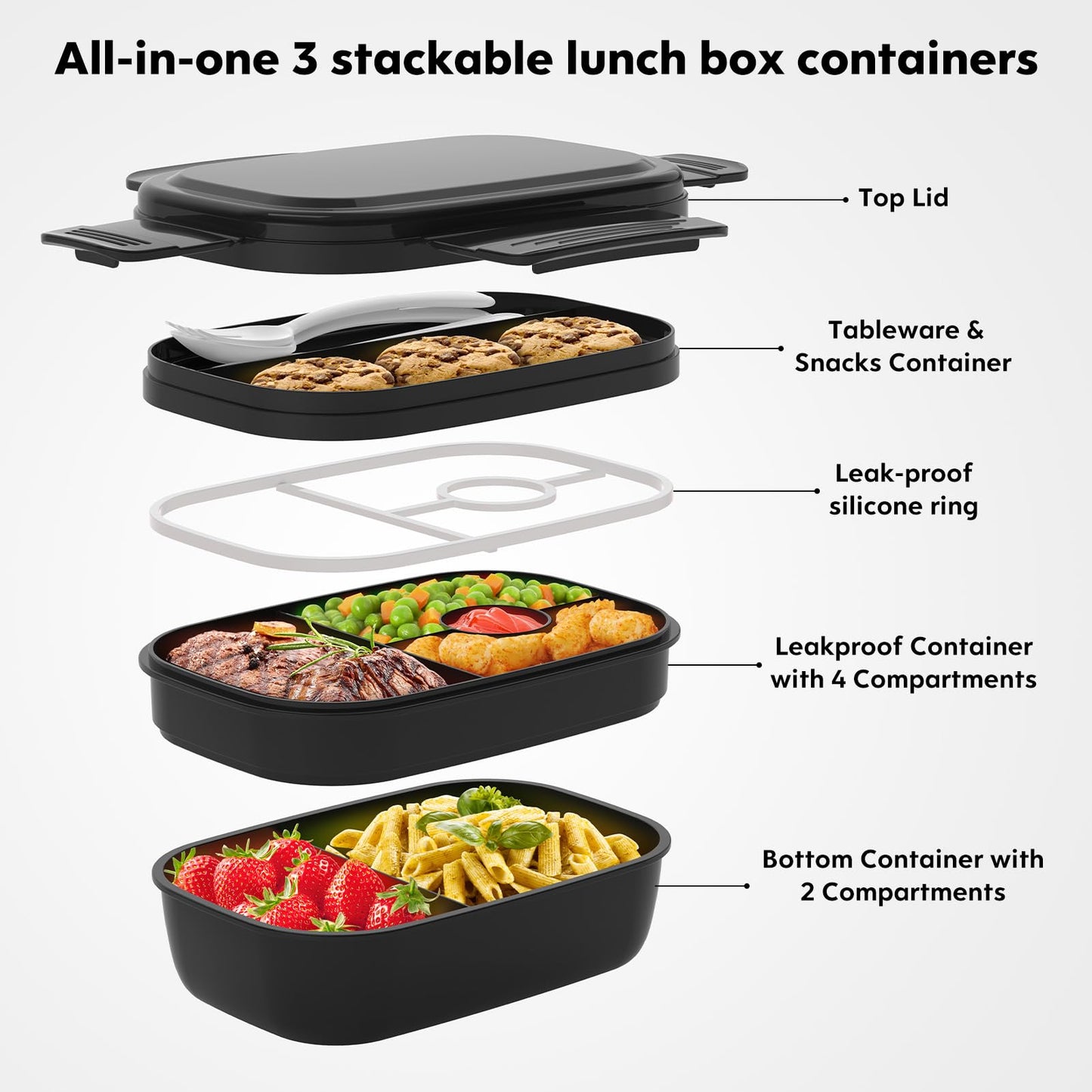 HOMETALL Bento Box Adult, Lunch Box Containers for Men Women with 8 Compartments, Lunch Containers with Utensils, 51 OZ/1900ML, Microwave & Dishwasher Safe