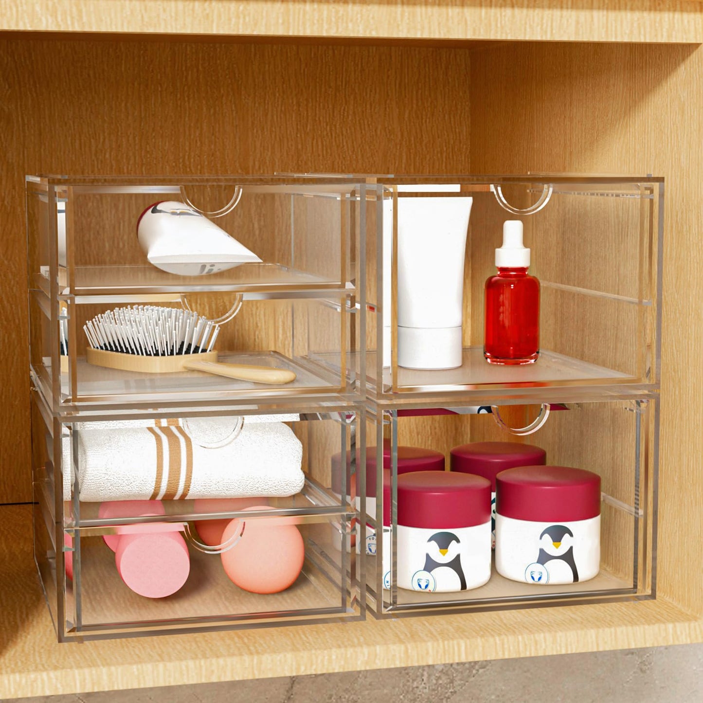 caktraie Acrylic Makeup Organizer, 4 Pack Drawer Organizer - Transparent Desktop Storage for Cosmetics, Office Supplies & More - Clear Organizers for Home & Office Use