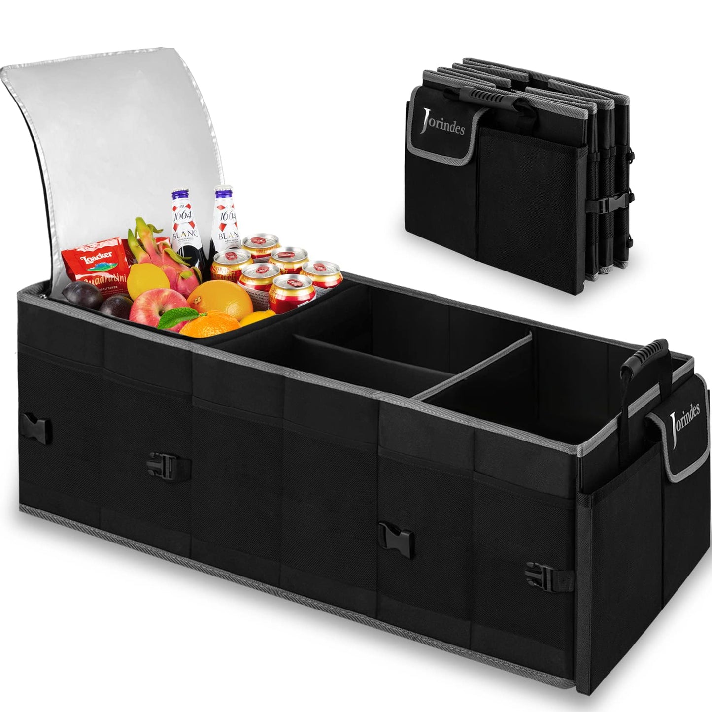 Trunk Organizer With Built-In Insulated Leak Proof Cooler Bag,Collapsible Cargo Organizer For Suv With Non Slip Bottom Strips,3 Large Compartments Foldable Waterproof Portable Car Storage Box