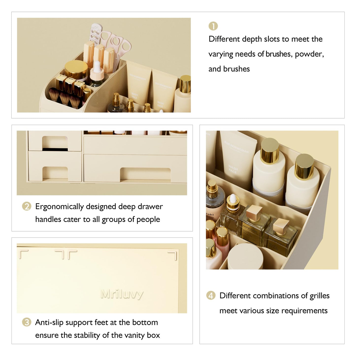 Mriluvy Makeup Organizer with Drawers,Large Cosmetic Storage Box,Countertop Skincare Organizer,ABS Makeup Brush Holder for Bathroom,Desk,Dresser,Multifunctional Beauty Display Case,Cream