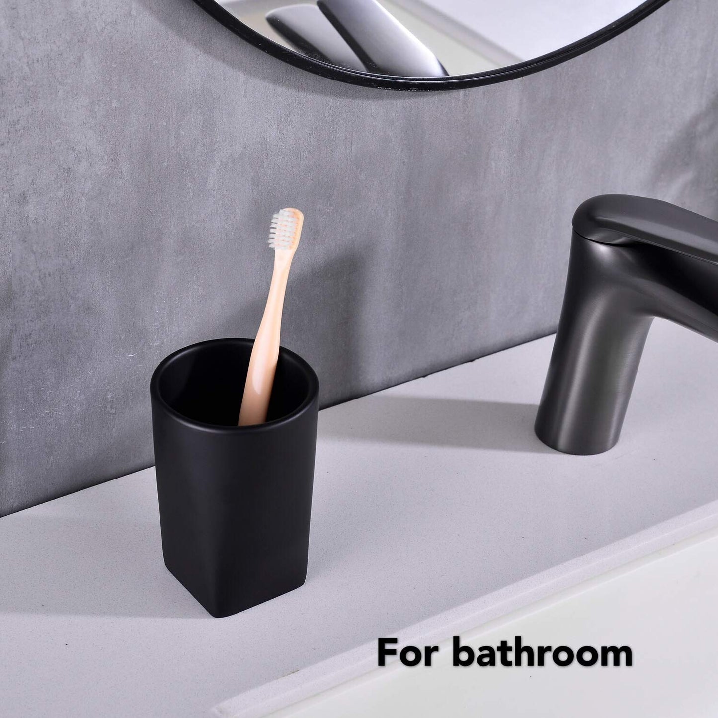JINCROP Resin Matte Black Bathroom Tumbler Cup Holder - Modern Design for Bathroom/Office, Holds Toothbrushes, Make-up Brushes