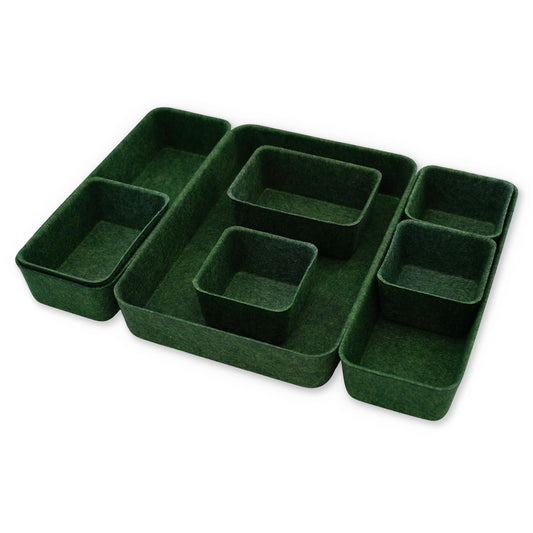 Welaxy Desk drawer organizer bins shallow trays felt storage desktop box for jewelry watches office supplies makeup small key holder minimalism 8-piece (Forest Green)