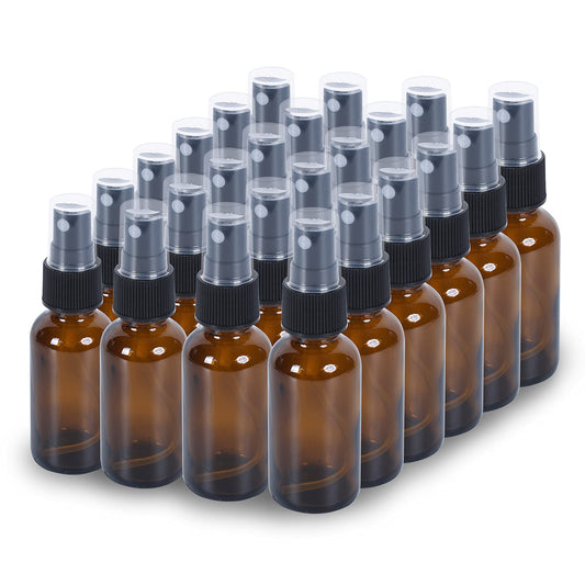 YONKAN 2oz Glass Spray Bottle, Fine Mist Boston Glass Bottles with Black Fine Mist Sprayer Small Clear Bottles for Essential Oils, Bath, Beauty, Hair & Cleaning, Amber, Pack of 48