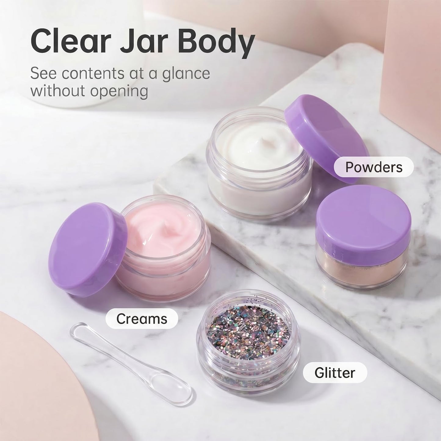 5 Gram Sample Jars with Lids, 100 Count 5ML Empty Cosmetic Containers for Makeup, Travel, Glitter, Lotion, Cream, Beads, with Labels, Mini Spatulas