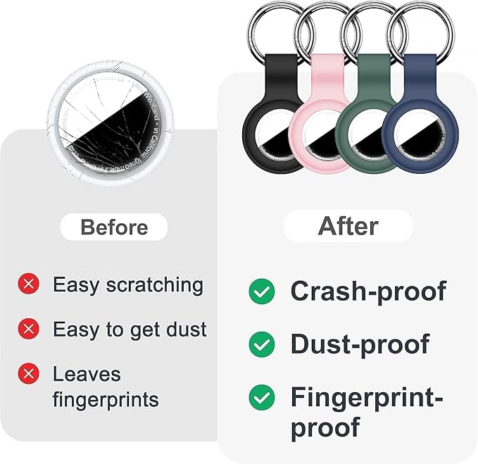 [4 Pack] Compatible with AirTag Case Keychain for Air Tag Holder Silicone for AirTags Key Ring Cases Tags Chain for AirTag GPS Item Finders Accessories, Pink/Hot Pink/Deep Purple/Red