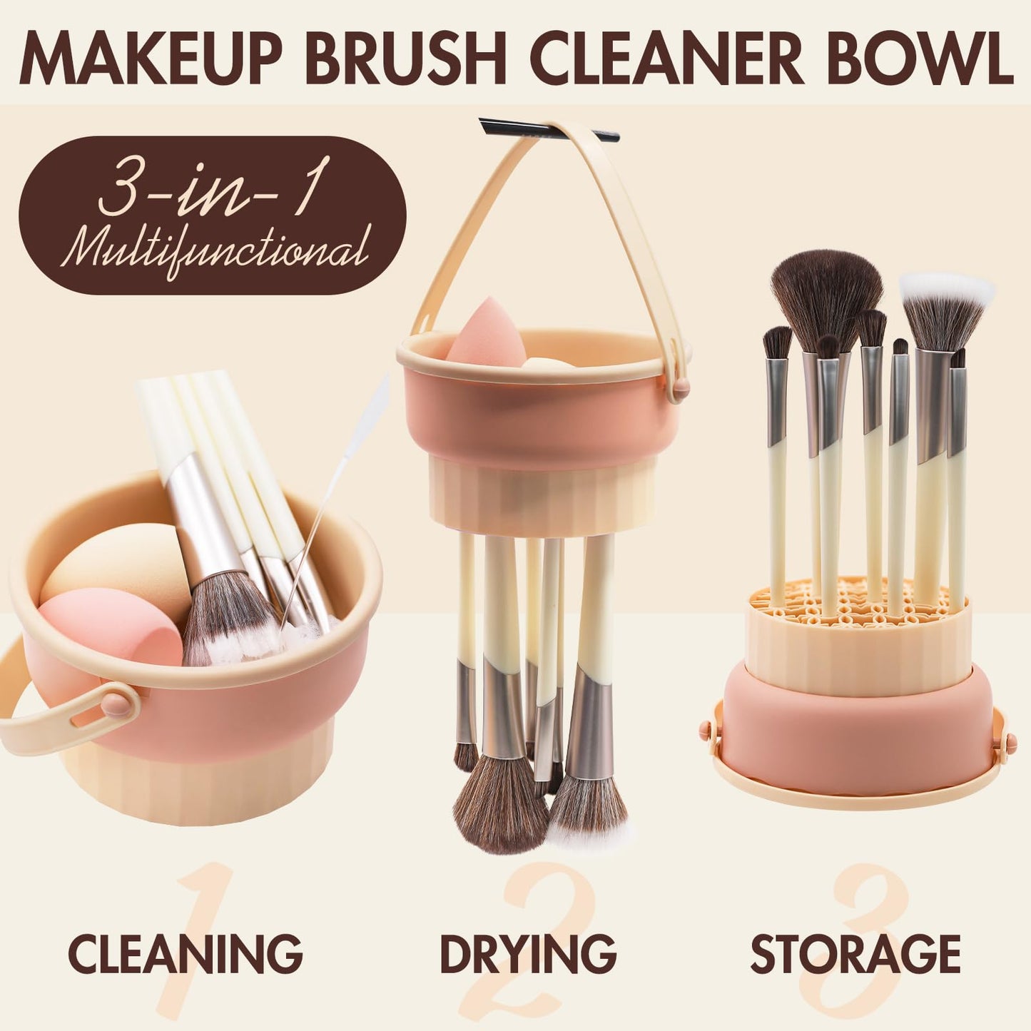 Embagol Makeup Brush Cleaner Mat + Solid Brush & Sponge Soap, Brush Cleaner Bowl & Makeup Brush Cleanser, 3 in 1 Makeup Organizer, Vegan, Deep Cleaning, No Residue(2-piece set, 100g/3.53oz + Khkai)