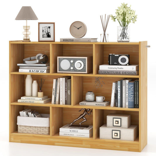 Tangkula 8-Cube Bookcase, Wood 3 Tier Open Storage Bookshelf, Modern Multipurpose Display Cabinet for Living Room, Study, Reading Nook, 48 x 12.5 x 36.5 Inch, Burlywood
