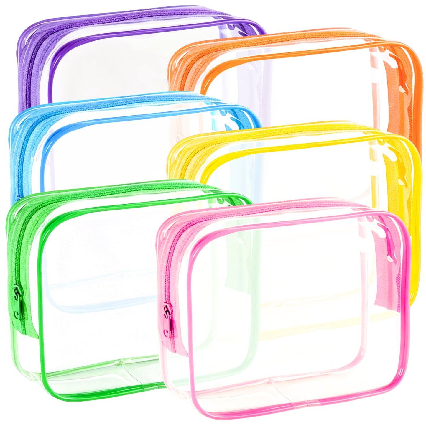 YOQIVEXU 6 Pieces Clear Makeup Bags Bulk, TSA Approved Toiletry Bag PVC Clear Cosmetic Toiletries Pouch with Zipper, Waterproof Vinyl Plastic Organizer Case for for Women Carry-on Travel Essentials