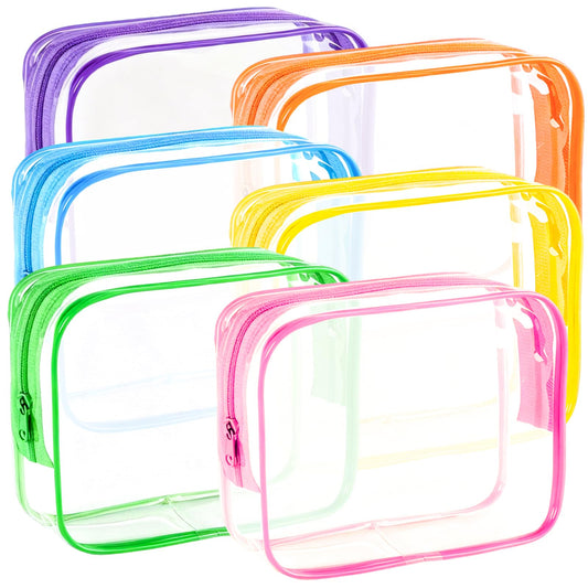 YOQIVEXU 6 Pieces Clear Makeup Bags Bulk, TSA Approved Toiletry Bag PVC Clear Cosmetic Toiletries Pouch with Zipper, Waterproof Vinyl Plastic Organizer Case for for Women Carry-on Travel Essentials