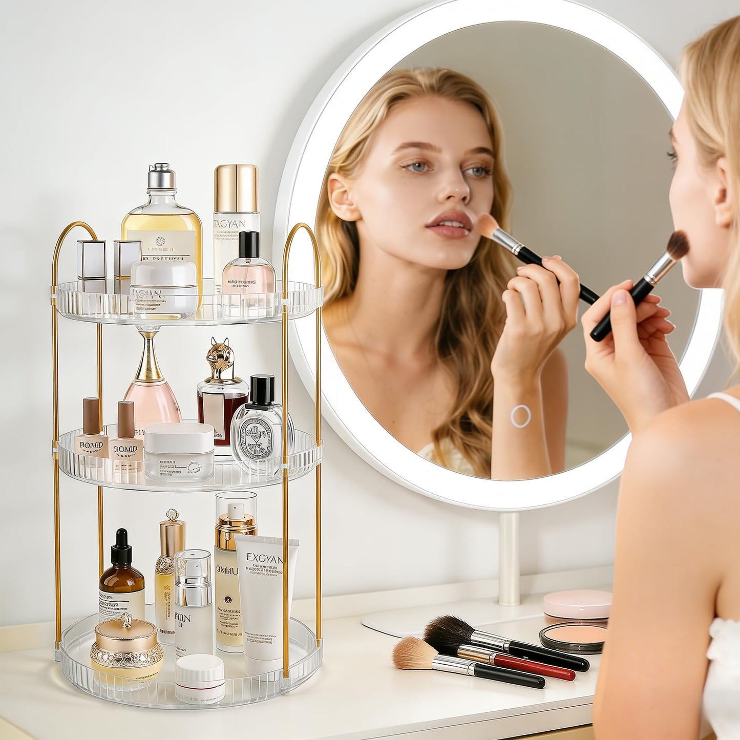 Anyoifax 360° Rotating Makeup Organizer 3 Tier Large Capacity Perfume Skincare Tray for Dresser Spinning Bathroom Counter Organizer for Vanity Lazy Susan Turntable Storage for Kitchen, Clear
