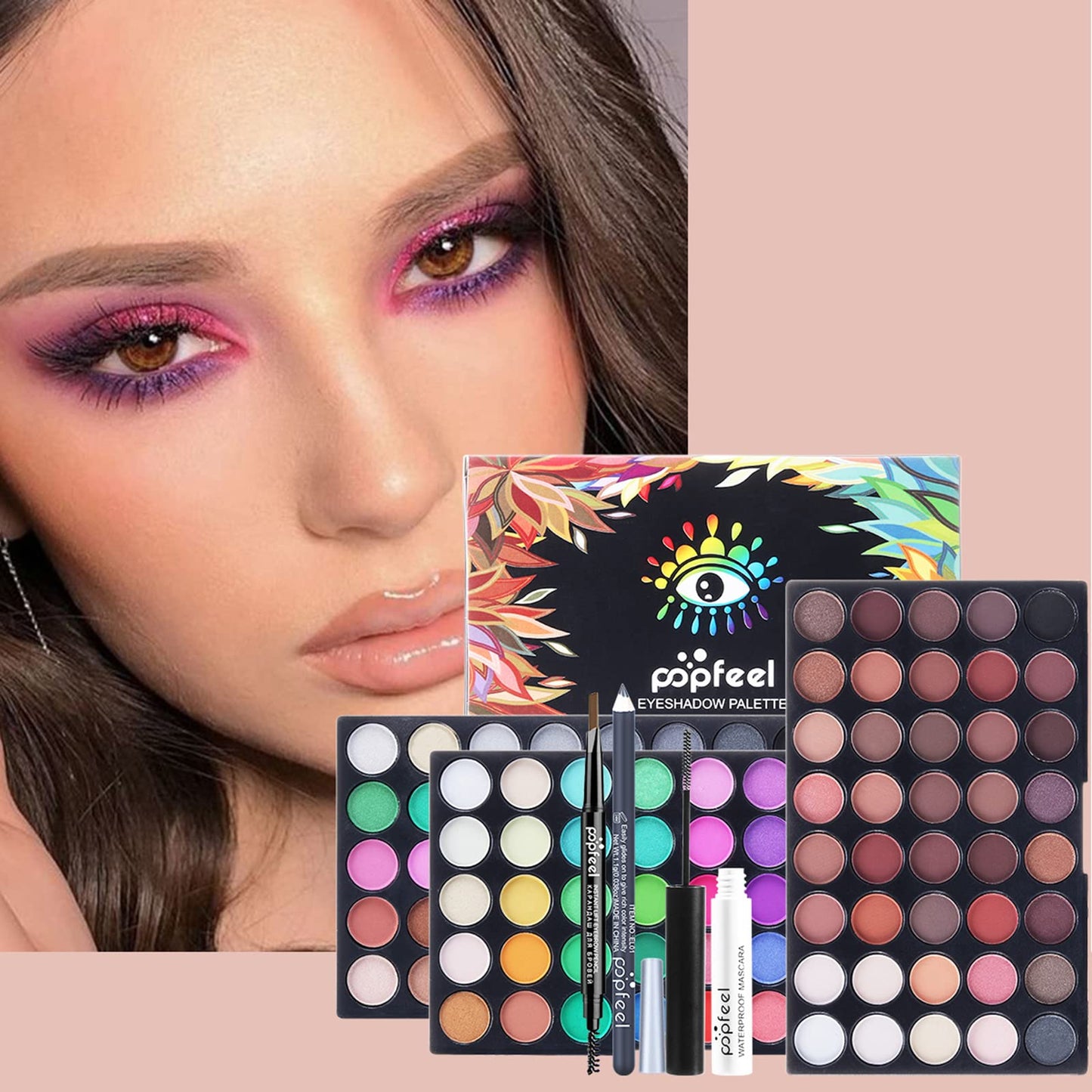 PhantomSky All in One Makeup Set Holiday Box, Essential Starter Bundle Include Eyeshadow Concealer Lipstick Lip Gloss Eyeliner Eyebrow Pencil Lip Balm Face Powder, Full Makeup Kit for Women Girls